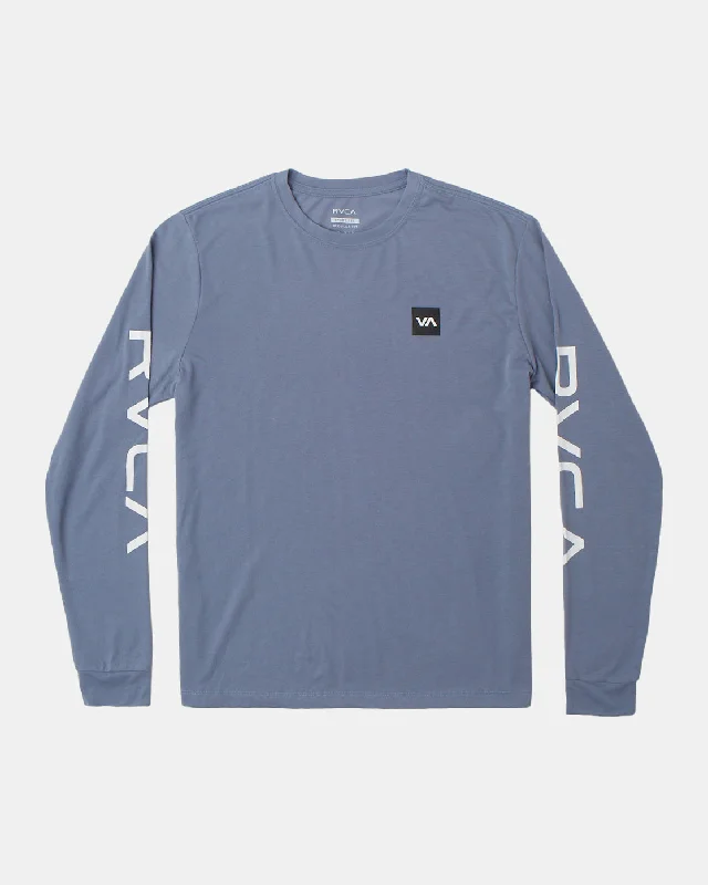 men clothing zip-up hoodie-RVCA 2X Long Sleeve Tee - Blue Slate