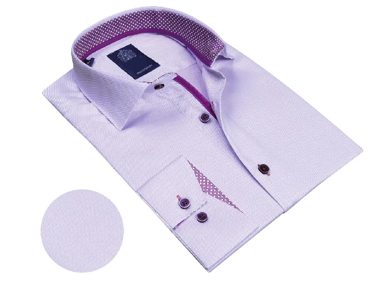 men clothing formal wear-Solid Textured Long Sleeve Shirt - Purple