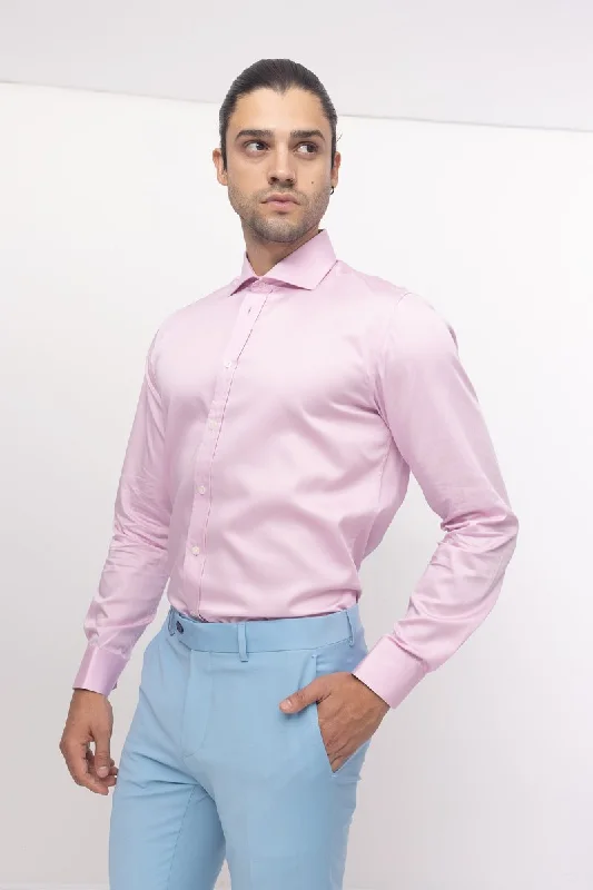 men clothing fleece jacket-Spread Collar Dress Shirt- Pink