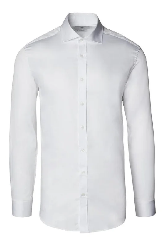 men clothing denim jacket-Spread Collar Dress Shirt- White