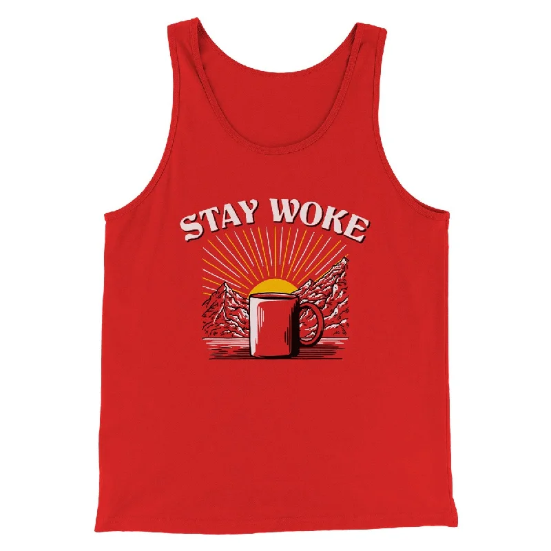 men clothing fleece hoodie-Stay Woke Coffee Funny Men/Unisex Tank