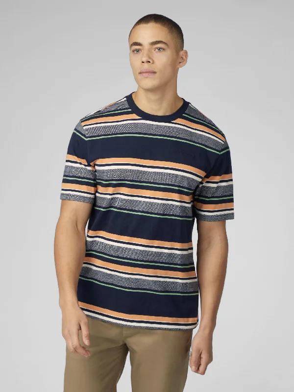 men clothing polo shirt-Signature Engineered Stripe Tee - Dark Navy