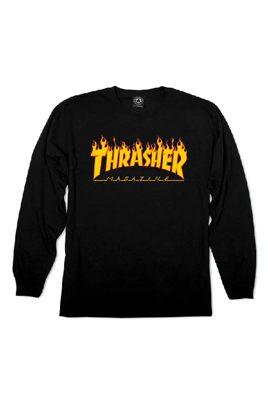 men clothing fall fashion trends-Thrasher Flame Logo Long Sleeve Tee