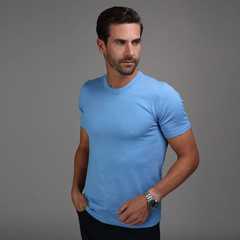 men clothing formal dress shirt-Lucca Luxury Touch Cotton and Silk T-Shirt Blue