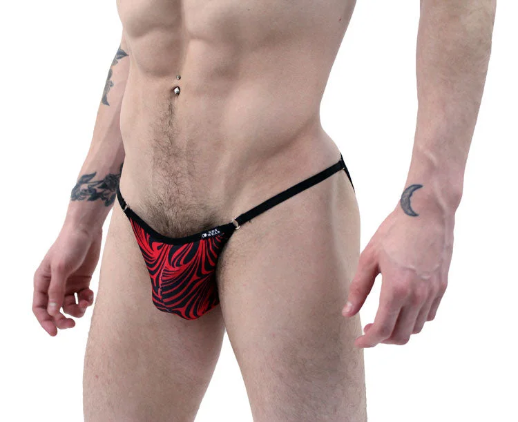 Red Black Cappuccino Stripes String Brief Underwear